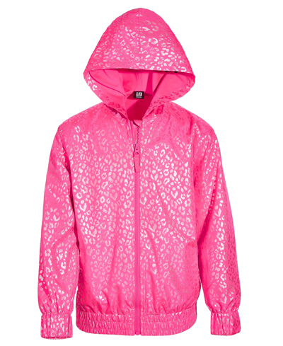 Id Ideology Kids' Big Girl Leopard-print Hooded Windbreaker Jacket, Created For Macy's In Molten Pink Fol