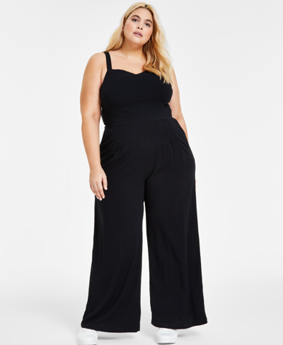 Bar Iii Plus Size Sleeveless Jumpsuit, Created For Macy's In Deep Black