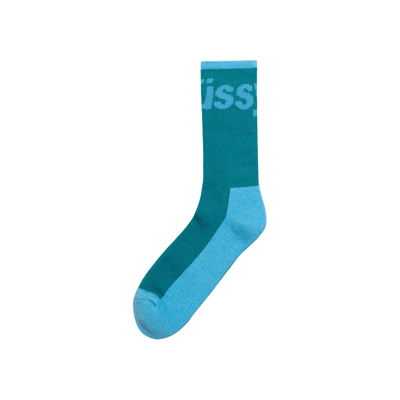 Pre-owned Stussy Logo Jacquard Trail Socks 'aqua' In Blue