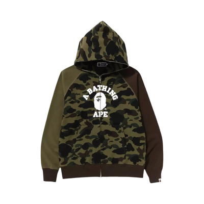 Pre-owned Bape 1st Camo Crazy College Full Zip Hoodie 'green'