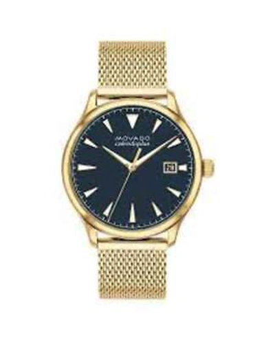 Pre-owned Movado Heritage Blue Dial Yellow Gold Tone Men's Watch 3650099