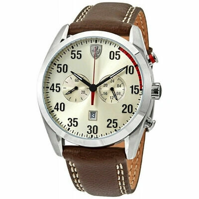 Pre-owned Ferrari Mens Scudaria 830174 Quartz Chronograph D50 Date Brown Leather Watch