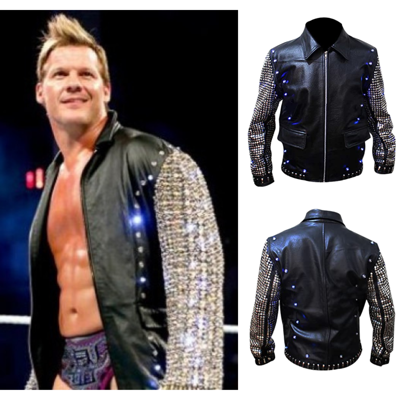Pre-owned Handmade Men's Chris Jericho Limited Edition Led Light-studded Jacket - Wwe Chris Jericho In Black