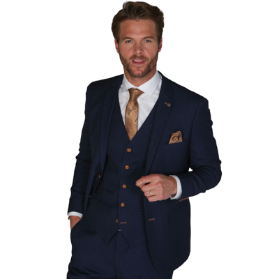 Pre-owned Paul Andrew Men's Plain Navy Suit Set Blazer Vest Trousers Formal Dress In Navy-blazer