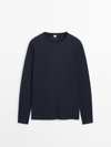 Massimo Dutti Striped Marl Pyjama Bottoms And Long Sleeve Top In Navy Blue