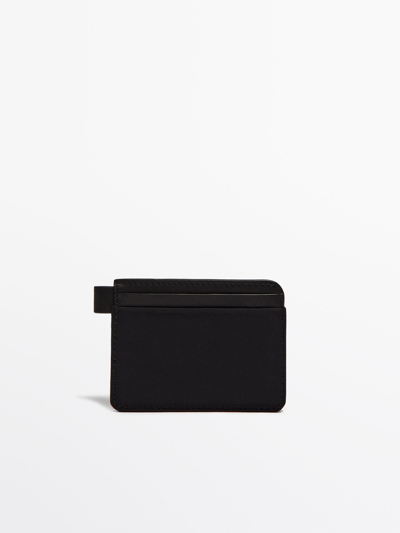 Massimo Dutti Contrast Nylon Card Holder With Leather Details In Black