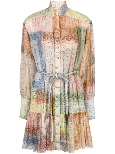 Zimmermann Matchmaker Lantern Belted Printed Cotton And Silk-blend Voile Mini Dress In Multicolor
