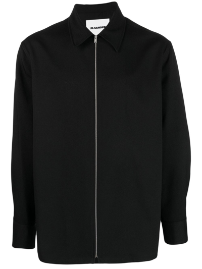 Jil Sander 缎面设计衬衫式夹克 In Black