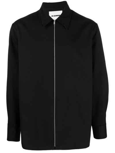 Jil Sander Satin-finish Shirt Jacket In Black