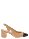 STUART WEITZMAN BEIGE SLINGBACK WITH CONTRASTING TOE IN SMOOTH LEATHER WOMAN
