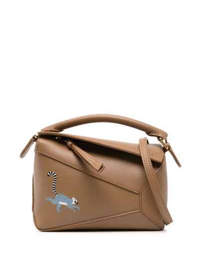 Loewe X Suna Fujita Puzzle Edge Mini Leather Shoulder Bag In Brown