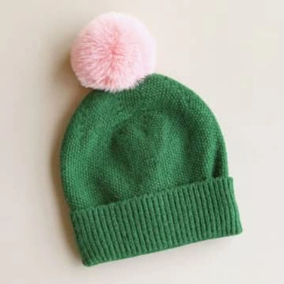 Lisa Angel Green & Pink Bobble Hat