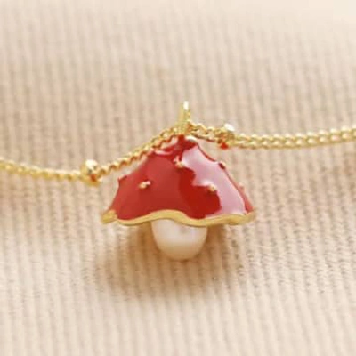 Lisa Angel Pearl And Enamel Toadstool Pendant Necklace In Red