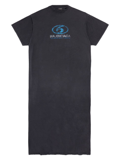 Balenciaga Cotton Maxi T-shirt Dress In Faded Black/blue