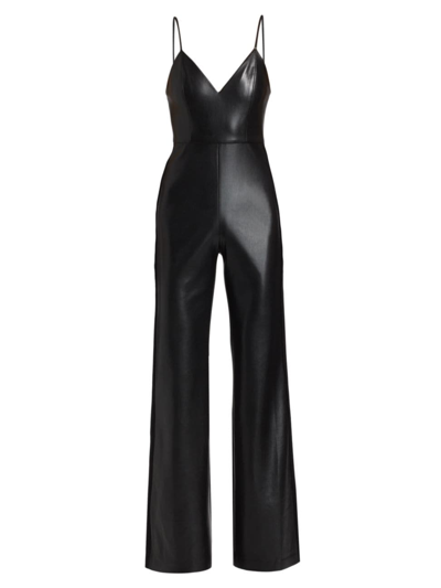 Alice And Olivia Christena Faux Leather Wide Leg Jumpsuit In Black