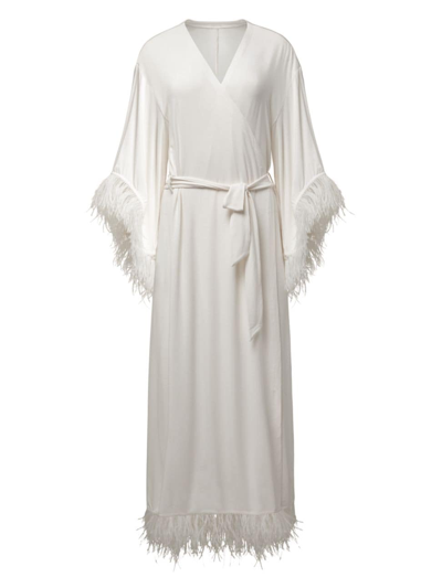 Weworewhat Women's Long Feather-trimmed Robe In Ivory