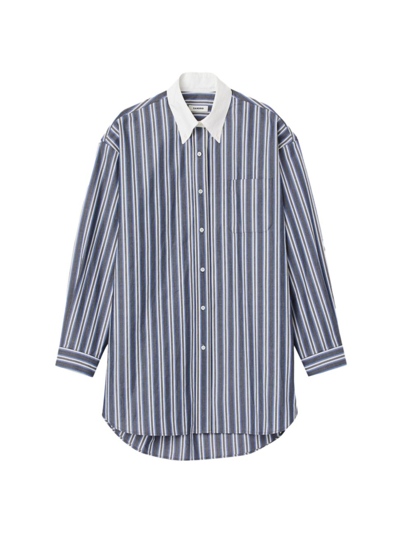Sandro Lean Stripe-print Cotton Shirt In Bleus