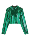 Sandro Women's Cropped Knit Sweater With Sequins In Green