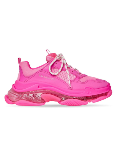 Balenciaga 60mm Triple S Clear Sole Trainers In Fluorescent Pink