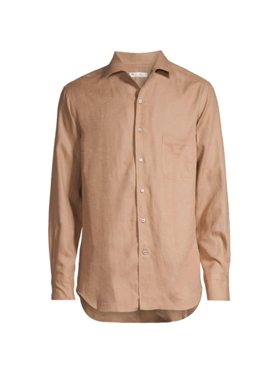 Loro Piana Men's Arizona Linen Button-down In Amazonian Wood