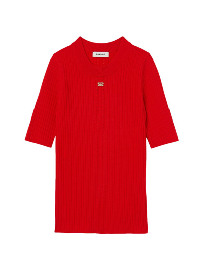 Sandro Stellar Crewneck Sweater In Rouge