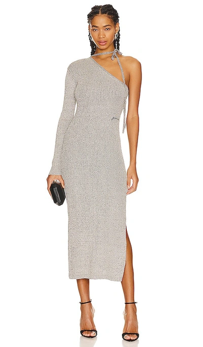 Ganni Sparkle One-sleeve Dress In Gray