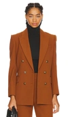 Frame Double-breasted Slim Blazer In Tawny