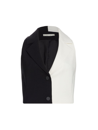 Alice And Olivia Meri Colour Block Cropped Blazer Top In Black Off White