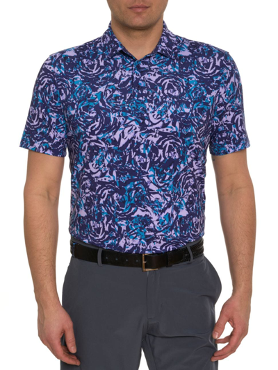 Robert Graham Abstract Rose Floral Performance Golf Polo In Purple
