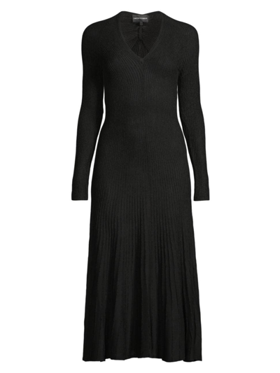 Emporio Armani High-low Ribbed Knit Midi Dress In Black