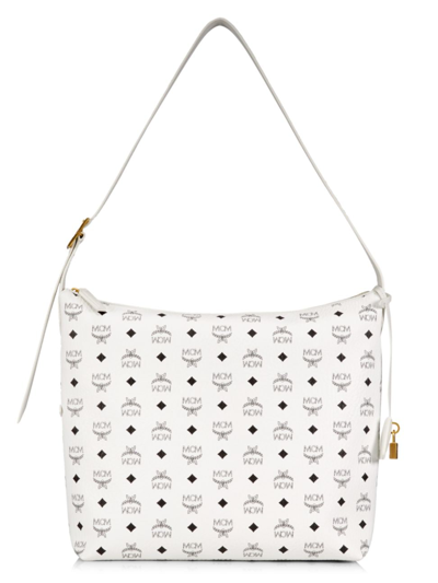 Mcm Aren Visetos Monogram Hobo Bag In White