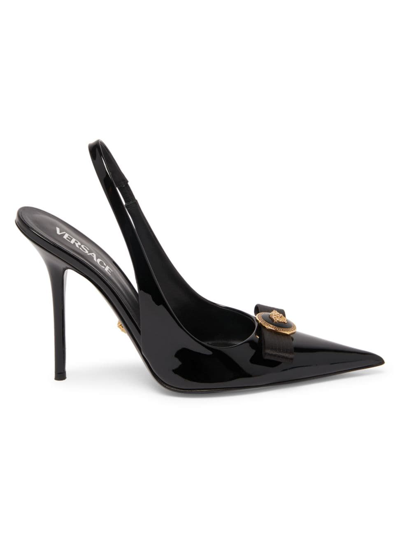Versace Gianni 120 Patent Leather Slingback Pumps In Black