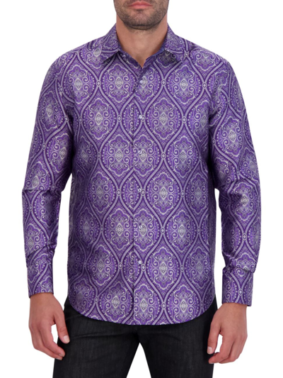 Robert Graham Men's Sovereignty Patterned Silk Button-down Shirt In Purple