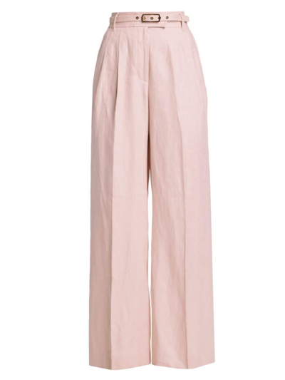 Zimmermann Women's Matchmaker Linen Wide-leg Trousers In Blush