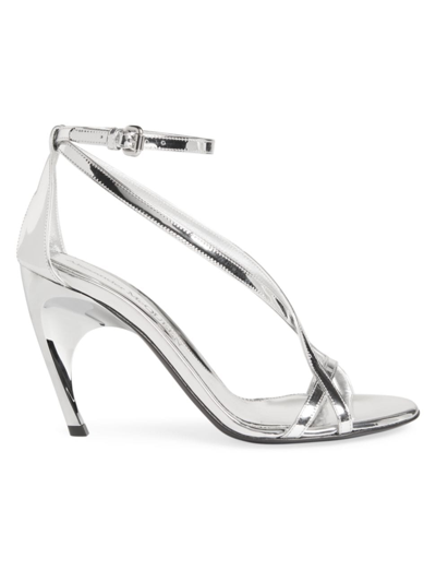 Alexander Mcqueen Twisted Armadillo 95mm Grey Patent Sandals For Ss24