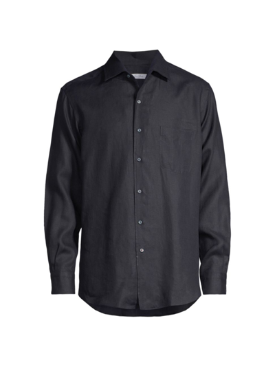 Loro Piana Men's Andrew Long-sleeve Linen Shirt In W000 Blue Navy