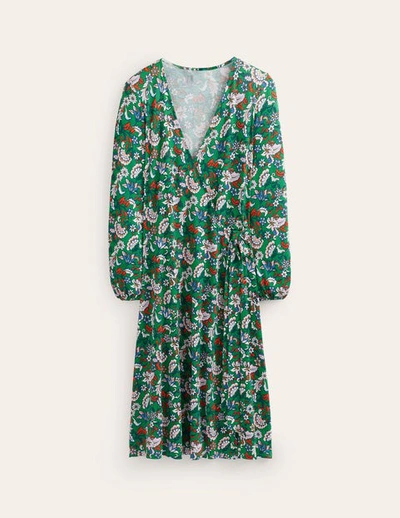 Boden Joanna Jersey Midi Wrap Dress Green, Botanical Bunch Women