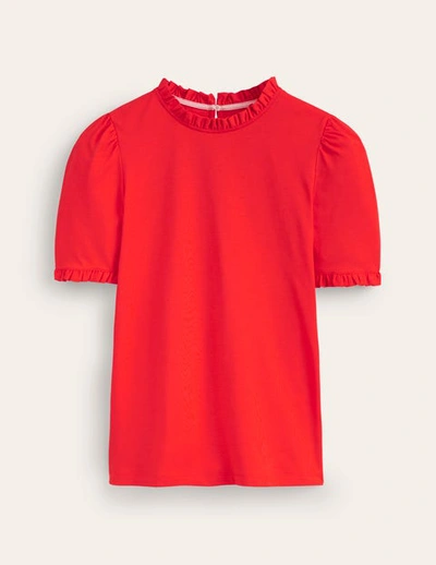 Boden Supersoft Frill Detail T-shirt Poppy Red Women