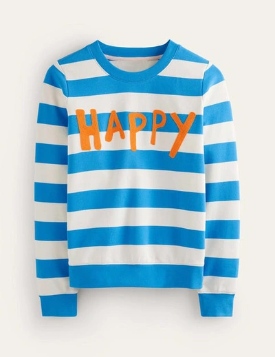 Boden Hannah Embroidered Sweatshirt Blue, Happy Women