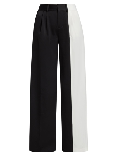 Alice And Olivia Pompey Color Block Wide Leg Pants In Black