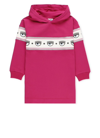 Chiara Ferragni Kids' Eyelike Logo-tape Hooded Dress In Pink