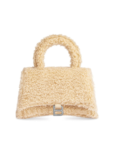 Balenciaga Women's Furry Hourglass Xs Handbag With Strap In Beige