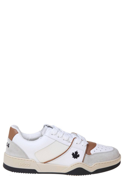 Dsquared2 Spiker Leaf-embroidered Leather Trainers In White