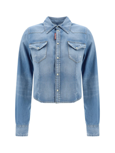 DSQUARED2 DSQUARED2 DISTRESSED CROPPED DENIM SHIRT