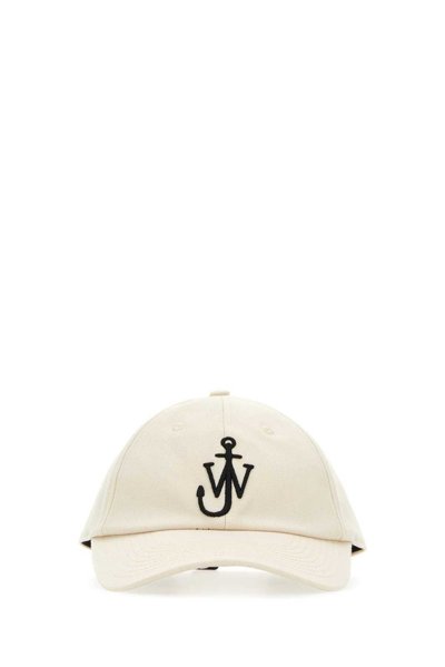 Jw Anderson Curved Peak Logo Embroidered Baseball Cap In White