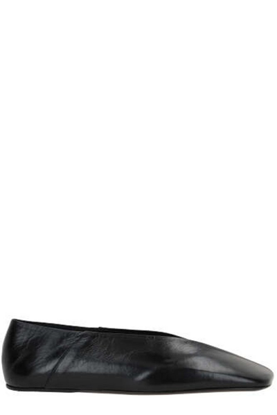 Jil Sander Asymmetric Square Toe Ballerina Shoes In Black