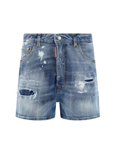 Dsquared2 Distressed High Waist Denim Shorts In Blue