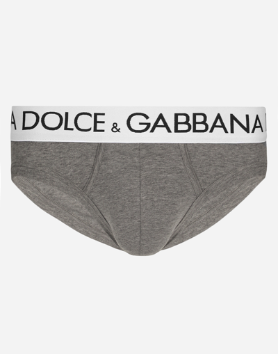 Dolce & Gabbana Mid-rise Briefs In Stretch Cotton Jersey In Melange_grey