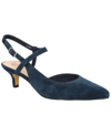 Bella Vita Kayce Womens Leather Ankle Strap Pumps In Navy Kidsuede Leather