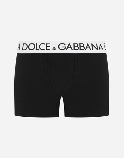 Dolce & Gabbana Two-way-stretch Cotton Jersey Long-leg Boxers In Black